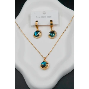 Kadın Paslanmaz Çelik Gold Zincir Gökyüzü Kolye ve Küpe Seti