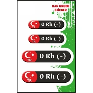 Kan Grubu 0 Rh(-) Siyah Dörtlü Damla Etiket