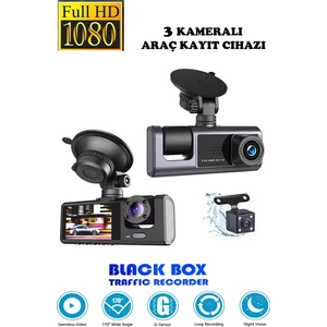 Araç Içi 3 Kameralı 1080P /2.0 Inç LCD Ekranlı /gece Görüşlü /geri Görüş/ G-Sensör /hareket Algılama