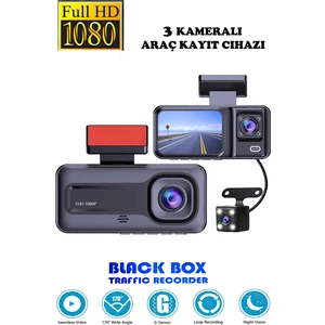 Araç Içi 3 Kameralı 1080P /2.0 Inç LCD Ekranlı /gece Görüşlü /geri Görüş Kamera/hareket Algılama