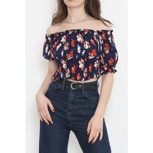 Kadın Yazlık Desenli Crop Viskon Bluz