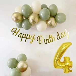 Papatya Party Küf Yeşili Deniz Kumu ve Krom Gold Balonlu Konsept Doğum Günü Balon Seti.