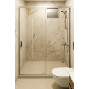 Paslanmaz Eloksal Gri Çerçeve 6 mm Temperli Şeffaf Cam H.190 cm 1 Sabit 1 Kayar Duşakabin