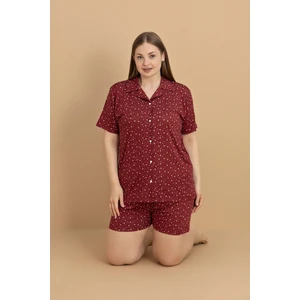 Büyük Beden Yıldız Baskılı  Gömlek Yaka Şortlu Pijama Takımı