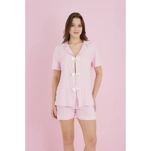 Fiyonklu Gömlek Yaka Şortlu Pijama Takımı