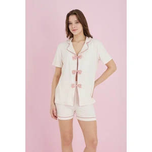 Fiyonklu Gömlek Yaka Şortlu Pijama Takımı
