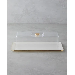 Lustre Cam Kapaklı Kek Standı 36,5 x 17,5  cm  Krem-Gold