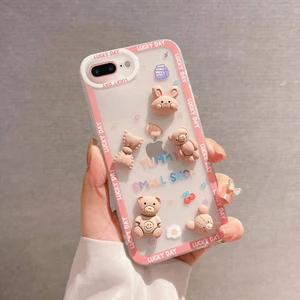 Apple iPhone 6s Plus Uyumlu Kılıf Bear And Rabbit Silikon Kılıf Pembe