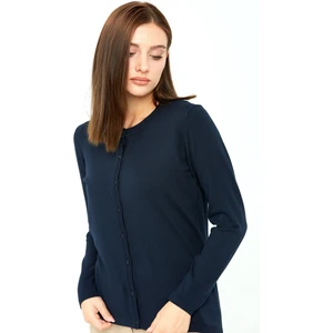 Desen Triko Kadın Likralı Basic Uzun Kollu Sıfır Yaka Hırka Koyu Lacivert