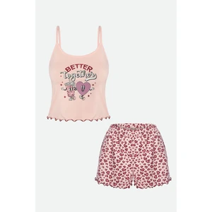 Kadın Ince Askılı Desenli Pamuklu Şortlu Pijama Takımı