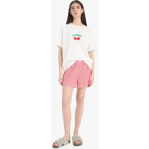 Regular Fit Pijama Takımı Kısa Kollu Baskılı Üst Beli Lastikli Şort-Fall in Love F1958AX25SP