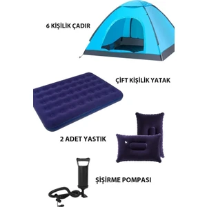 6 Kişilik Kamp Çadırı Çift Kişilik Yatak ve Yastık Kamp Seti
