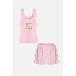Kadın Pamuklu Kalın Askılı Şortlu Pijama Takımı