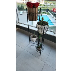 5 Gözlü Siyah Metal Saksılık | Dekoratif Çiçeklik Standı 100 cm