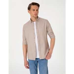 Pierre Cardin Erkek Vizon Oxford Slim Fit Kolay Ütülenebilir Gömlek 50306996-VR052