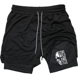 Baskılı Makiteks Sporcu Şortu, Alt Siyah Tayt Görünümlü Çok Cepli Taytlı Spor Şortu