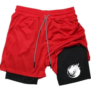 Baskılı Makiteks Sporcu Şortu, Alt Siyah Tayt Görünümlü Çok Cepli Taytlı Spor Şortu