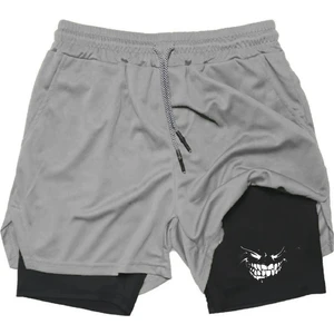 Baskılı Makiteks Sporcu Şortu, Alt Siyah Tayt Görünümlü Çok Cepli Taytlı Spor Şortu