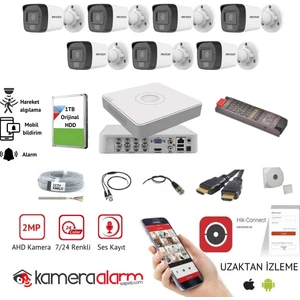 7 Kameralı Dahili Mikrofonlu 7/24 Renkli 2MP Güvenlik Kamerası Seti