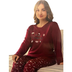 Bordo Renk Uzun Kollu Kadın Pijama Takımı