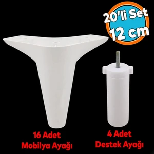 20'li Set Mobilya Koltuk Kanepe Tv Ünitesi Yükseltme Destek Ayağı 12 cm Beyaz Ayakları 20'li Set