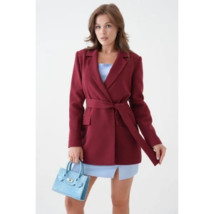 Bordo Kuşaklı Ceket