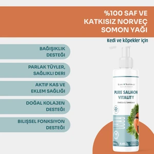 Kahu Naturals Pure Salmon Vitality %100 Doğal Norveç Somon Balık Yağı, Omega 3 ve 6, E Vitamini, Kedi ve Köpek, 250 ml