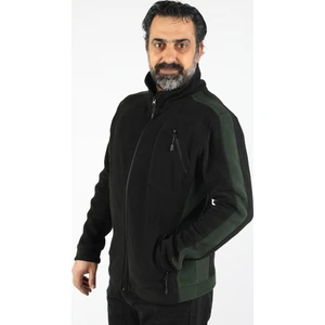 Şeritli Fermuarlı Polar Siyah