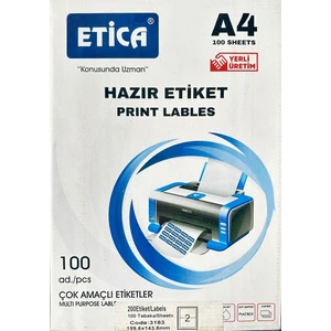 2 Paket Etica Hazır Laser Etiket A4 100 Sayfa 199,6 mm x 143,5 mm 2'li (CODE:3183)