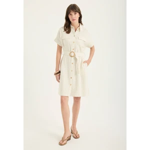 Çizgili Kemerli Elbise