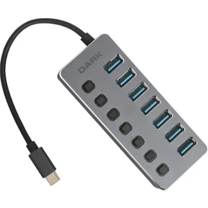 7 Port USB 3.0 Hub, Bağımsız Aç/kapa Port, Harici Adaptörlü Type-C USB Çoklayıcı Hub (DK-AC-USB371C)