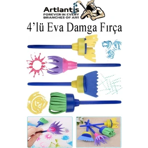 Eva Damga Fırçası 4 Lü 1 Paket Plastik Doku Tarağı Fırçası Okul Öncesi Boya Sünger Fırça Seti Çocuklar Için Plastik Sap