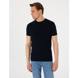 Pierre Cardin Erkek Lacivert Slim Fit %100 Pamuk Bisiklet Yaka Triko Tişört 50307312-VR033