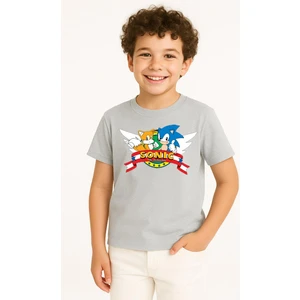 Trend Bebe Butik Sonic Baskılı Erkek Çocuk Tişörtü - Renkli Pamuklu Kısa Kollu Yazlık T-Shirt Basic Günlük