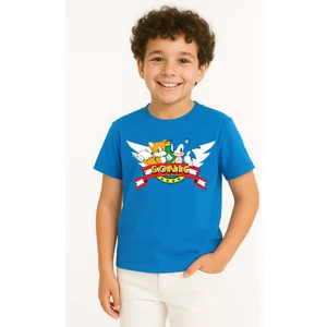 Trend Bebe Butik Sonic Baskılı Erkek Çocuk Tişörtü - Renkli Pamuklu Kısa Kollu Yazlık T-Shirt Basic Günlük