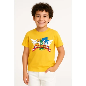 Trend Bebe Butik Sonic Baskılı Erkek Çocuk Tişörtü - Renkli Pamuklu Kısa Kollu Yazlık T-Shirt Basic Günlük