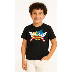 Trend Bebe Butik Sonic Baskılı Erkek Çocuk Tişörtü - Renkli Pamuklu Kısa Kollu Yazlık T-Shirt Basic Günlük