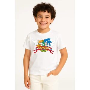 Trend Bebe Butik Sonic Baskılı Erkek Çocuk Tişörtü - Renkli Pamuklu Kısa Kollu Yazlık T-Shirt Basic Günlük