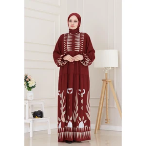 Yarım Düğmeli Robalı Hülya Elbise-Bordo