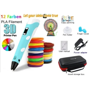 3D Pen Üç Boyutlu Yazıcı Kalem Printer (12 Adet 3 Metre Filament -36 Metre LED Ekranlı Adatörlü