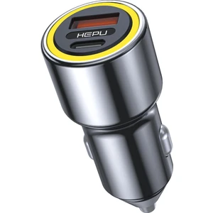 Hepu HP-782 Araç Içi Şarj Cihazı 3.1A Pd 48 Watt Fast Hızlı Şarj Aleti Metal Çakmaklık Şarj Type C 2-Port Işıklı