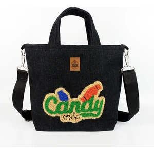 El Yapımı Siyah Kot Tufting Punch Candy Shop Çanta