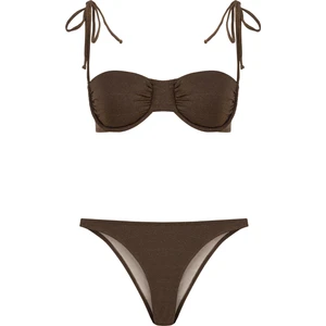 Balenli Simli Kahverengi Bikini Takım