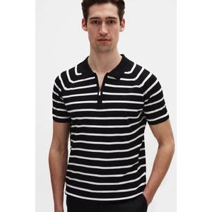 Ds Damat Slim Fit Siyah Rayon Polo Yaka Fermuarlı Triko T-Shirt 4HF06ORT10002