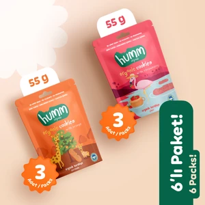 Organik Vegan Çilekli Kurabiye ve Portakallı Kurabiye Atıştırmalık Paketi - 6 Adet (2 Çeşit)