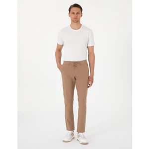 Pierre Cardin Erkek Kahverengi Slim Fit Keten Karışımlı Beli Lastikli Kanvas Pantolon 50308076-VR197