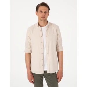 Pierre Cardin Erkek Bej Keten Görünümlü Slim Fit Uzun Kollu Gömlek 50307025-VR011
