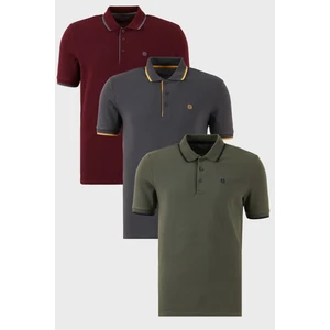 Pamuklu Slim Fit Şerit Detaylı Düğmeli Polo Yaka 3'lü Paket T Shirt Erkek T Shirt 5902118S3