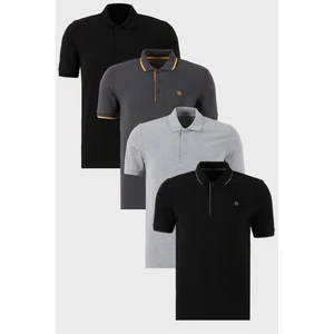 Pamuklu Regular Fit Düğmeli Polo Yaka 4'lü Paket T Shirt Erkek T Shirt 590211827S4