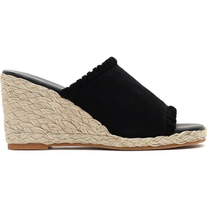 Kadın Siyah Dolgu Topuklu Süet Deri Espadril Terlik 25SFD150510